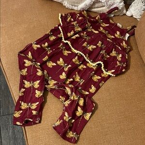 Kate Quinn Burgundy Dragonfly Romper Jumpsuit Pom